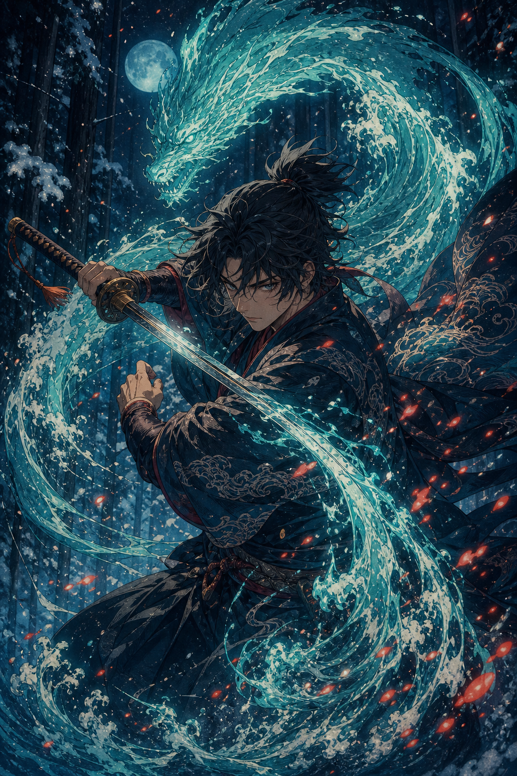 Water-breathing swordsman artwork for Demon Slayer